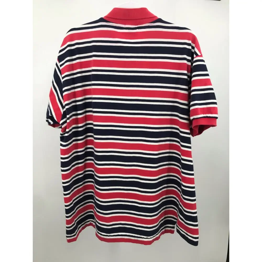 J. Crew Vintage Red White Blue Striped Short Sleeve Polo Shirt Mens XL